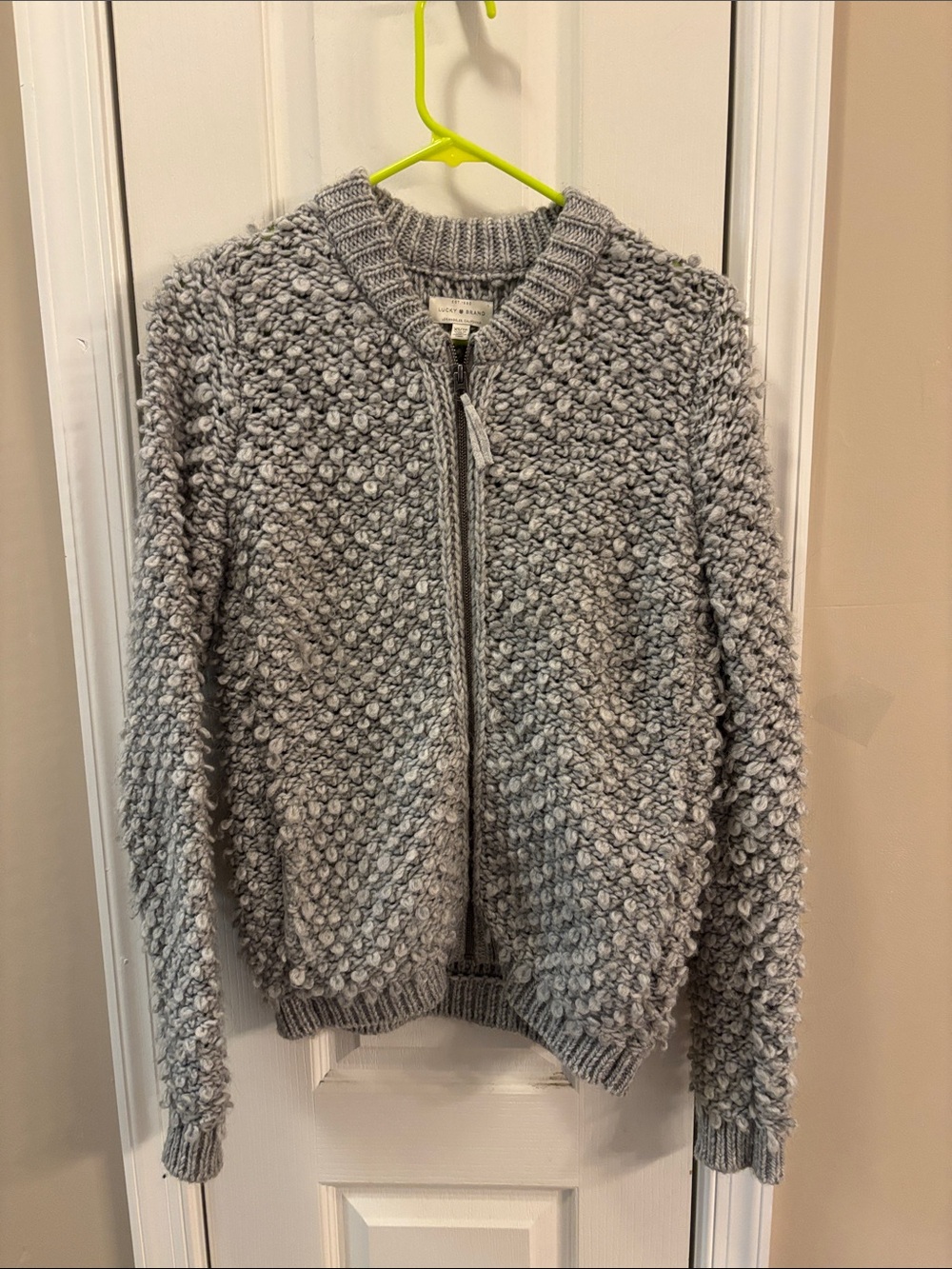 Lucky Brand Gray Popcorn Zip-Front Cardigan
